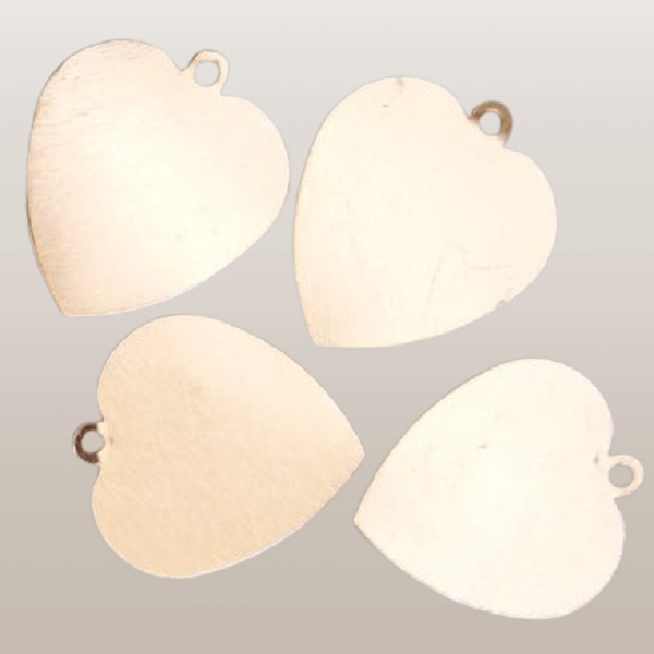 etiqueta para grava��o a laser alum�nio cora��o 27X24X0,3mm 1 furo cor dourado 50 pe�as