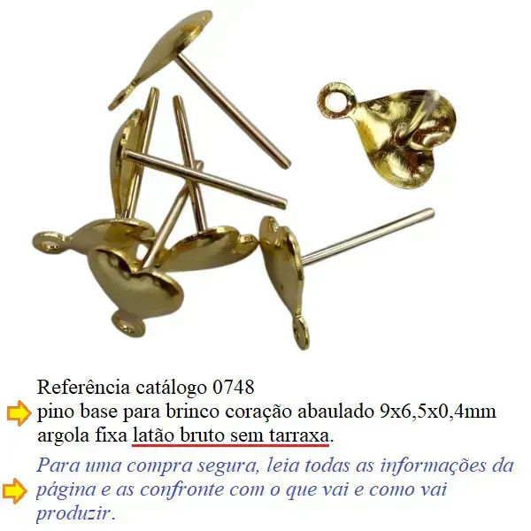 pino base para brinco cora��o abaulado 9x6,5x0,4mm argola fixa lat�o bruto sem tarraxa 310 pe�as