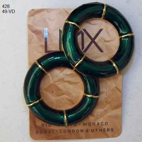 Brinco esmaltado argola verde leitoso e dourado 25mm interno 40mm total 1 Par