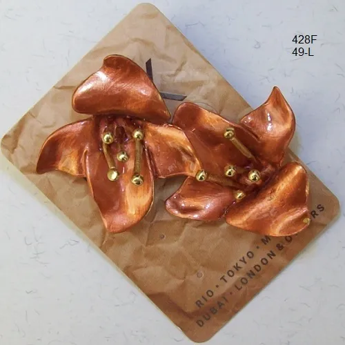 Brinco esmaltado l�rio top�zio leitoso 40mm miolo bolinhas met�licas dourados 1 Par