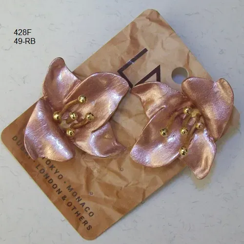 Brinco esmaltado l�rio rose 40mm miolo bolinhas met�licas dourados 1 Par