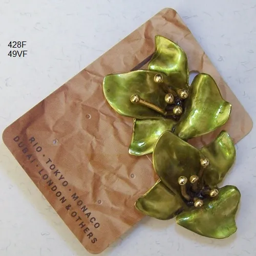 Brinco esmaltado l�rio olivine verde folha 40mm miolo bolinhas met�licas dourados 1 Par