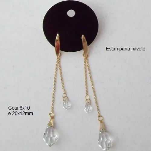 brinco cristal preciosa gota 20X12 e 10x6mm cristal ab e corrente dupla, estampa navete. 1 par
