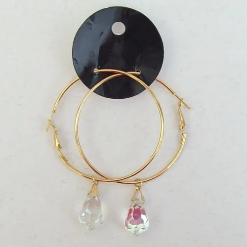 brinco cristal preciosa gota 12X20mm cristal aurora boreal argola 55mm dourada com pino trava. 1 par