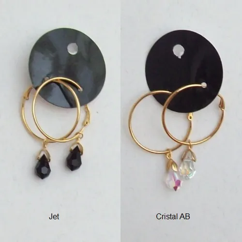 brinco cristal preciosa gota 9x15mm cristal ab argola 35mm dourada trava pino. 1 par