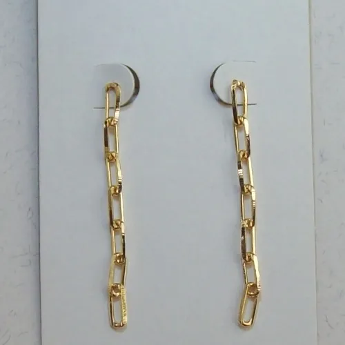 brinco em abs corrente cadeado fio quadrado 50x4mm dourado com pino e tarraxa. 1 par