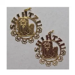 pingente estampa de bichos mandala c�o shihtzu 35mm recortada dourado forte 01 pe�a