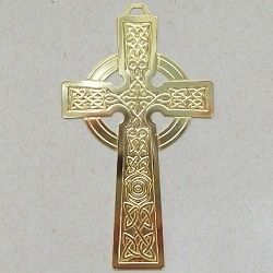 estamparia em metal bijuterias 1826 crucifixo cruz celta 100X57mm lat�o dourado 01 pe�a