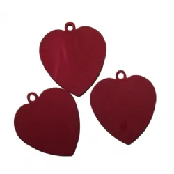 etiqueta para grava��o a laser alum�nio cora��o 27X24X0,3mm 1 furo cor vinho 50 pe�as