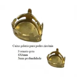 caixa galeria para pedra zirc�nia gota 8X6mm profundidade 3mm lat�o bruto 100 pe�as