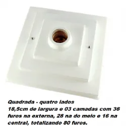 base para lustre quadrada 18,5cm 3 camadas 80 furos 1 pe�a