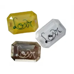 chaton para costura com furos retangular octogonal 35X22mm furo largo 5X1mm c/ grava��o love 3 pe�as