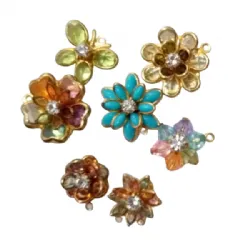 caixa pingente com pedra flores sortidas 7 pe�as