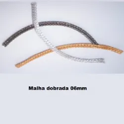 malha metal bijuteria confec��o dobrada 06mm 3 tiras de 15cm cada cores dourado prata preto