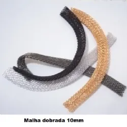 malha metal bijuteria confec��o dobrada 10mm 4 tiras de 16cm cada cores dourado prata preto fum�