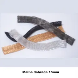 malha metal bijuteria confec��o dobrada 12mm 4 tiras de 15cm cada cores dourado fum� prata preto