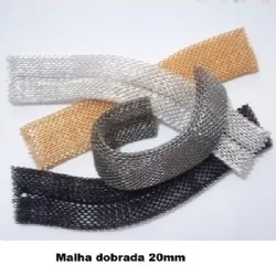 malha metal bijuteria confec��o dobrada 20mm 4 tiras de 15cm cada cores dourado fum� prata preto