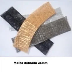 malha metal bijuteria confec��o dobrada 35mm 4 tiras de 15cm cada cores dourado fum�prata preto fum�