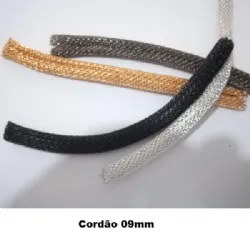 malha metal bijuteria confec��o cord�o 09mm 4 tiras 15 cent�metros cores preto fum� dourado e prata