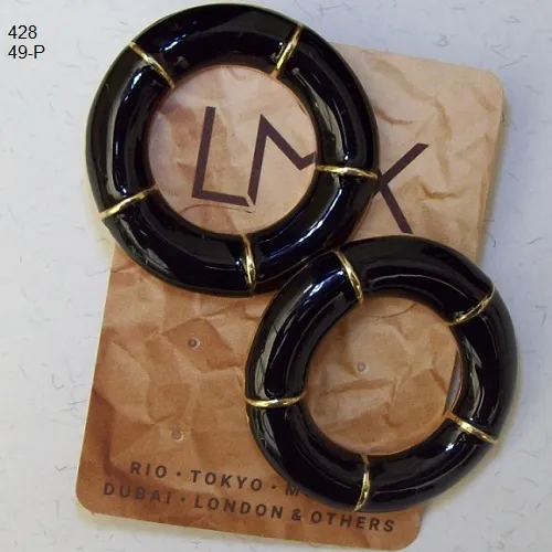 Brinco esmaltado argola preto leitoso e dourado 25mm interno 40mm total 1 Par