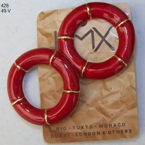 Brinco esmaltado argola vermelho leitoso e dourado 25mm interno 40mm total 1 Par