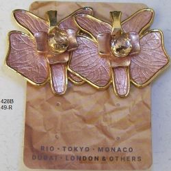 Brinco esmaltado borboleta 40X35mm lil�s e dourado 1 Par
