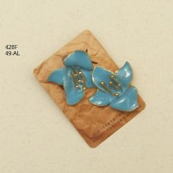 Brinco esmaltado l�rio azul claro leitoso 40mm miolo bolinhas met�licas dourados 1 Par