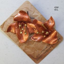 Brinco esmaltado l�rio top�zio leitoso 40mm miolo bolinhas met�licas dourados 1 Par