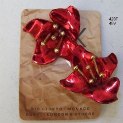 Brinco esmaltado l�rio vermelho red leitoso 40mm miolo bolinhas met�licas dourados 1 Par