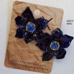 Brinco esmaltado flor 38mm azul safira miolo pedra redonda aqua 1Par