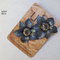 Brinco esmaltado flor 38mm silver blue miolo pedra redonda aqua 1Par