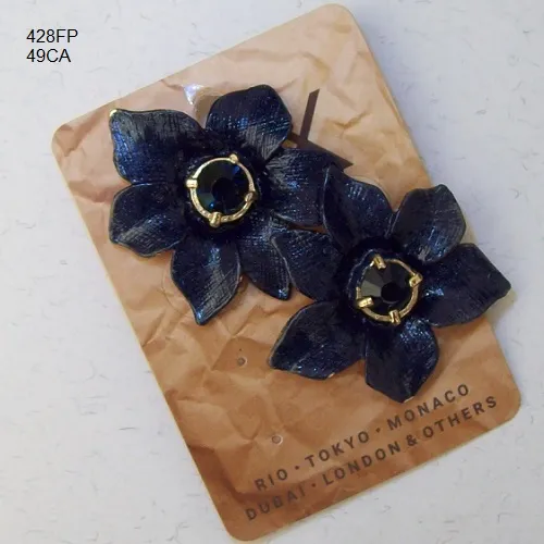 Brinco esmaltado flor 38mm azul montana miolo pedra redonda montanaa 1Par