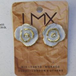 Brinco esmaltado flor 20mm branco e dourado miolo strass cristal AB 1 Par