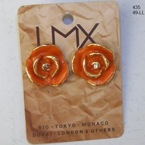 Brinco esmaltado flor 20mm top�zio leitoso  e dourado miolo strass cristal AB 1 Par