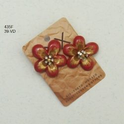 Brinco esmaltado flor vermelho com dourado 35mm miolo strass 1 par