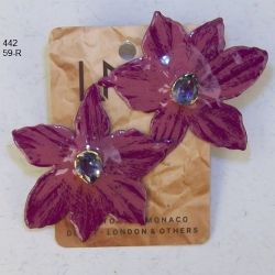 Brinco esmaltado flor 50mm roxo com miolo gota ametista 1 par