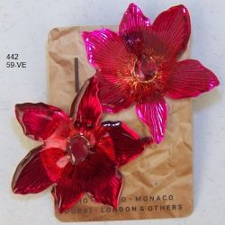 Brinco esmaltado flor 50mm vermelho miolo gota red 1 par