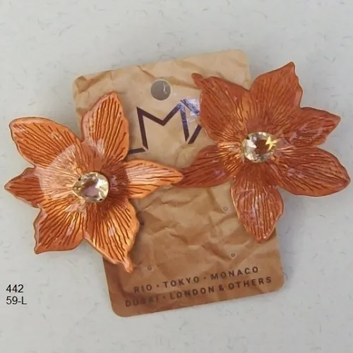 Brinco esmaltado flor 50mm laranja top�zio miolo gota 1Par