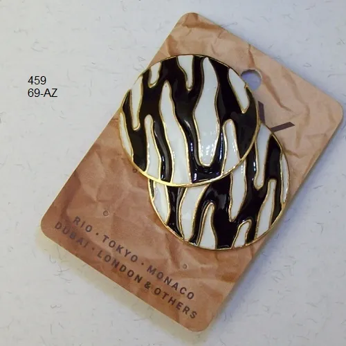 Brinco esmaltado bola 30mm branco preto dourado 1 Par