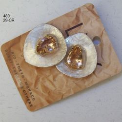 Brinco esmaltado folha 30X28mm salm�o miolo gota light rose 1Par