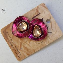 Brinco esmaltado folha 30X28mm rose miolo gota smok top�zio 1Par