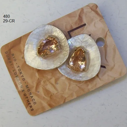 Brinco esmaltado folha 30X28mm salm�o miolo gota light rose 1Par