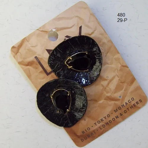 Brinco esmaltado folha 30X28mm black miolo gota jet 1Par