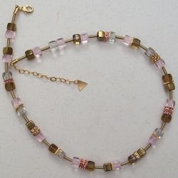 colar pedra geo c�bica theca 52cm ref.5 dourado rose com metais dourados. 1 pe�a.
