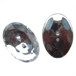 bot�o strass cristal oval 25X18mm em acr�lico 2 furos centrais e base semi plana. 25 unidades.