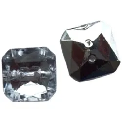 bot�o strass cristal quadrado 10mm em acr�lico, 2 furos centrais base semi plana 10  pe�as