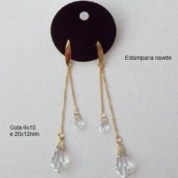 brinco cristal preciosa gota 20X12 e 10x6mm cristal ab e corrente dupla, estampa navete. 1 par