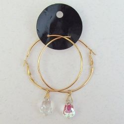 brinco cristal preciosa gota 12X20mm cristal aurora boreal argola 55mm dourada com pino trava. 1 par