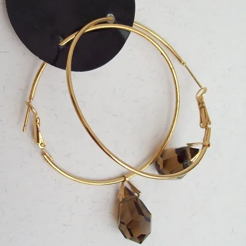 brinco cristal preciosa gota 12x20mm smok top�zio argola 55mm dourada trava com pino. 1par