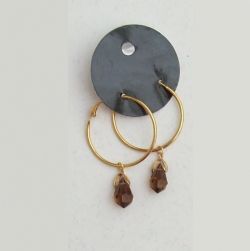 brinco cristal preciosa gota 9x15mm smok top�zio argola 35mm dourada fecho trava. 1 par